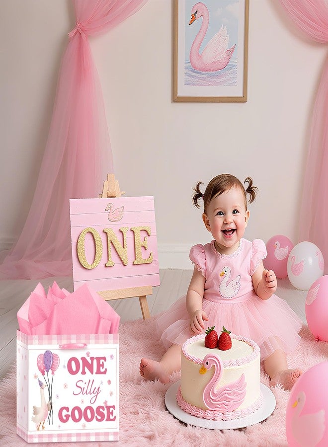 RTMISA One Silly Goose Birthday Gift Bag with Tissue Paper and Greeting Card for One Year Old Girl First Birth Day Party Decorations Supplies - Image 5